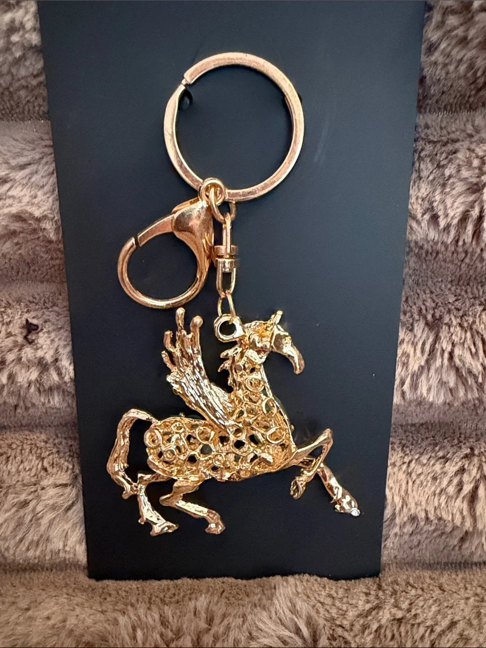 Gold Pegasus Keychain with Mint Green Stones